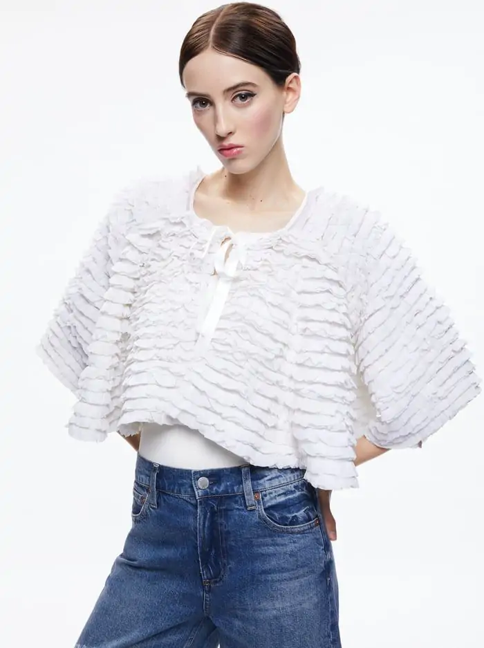 LOREE RUFFLE TIE FRONT CROPPED JACKET